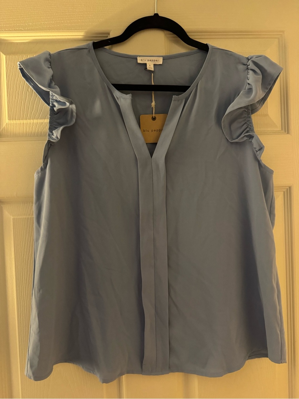Blu Pepper Pale Blue Flutter Sleeve V-Neck Camisole